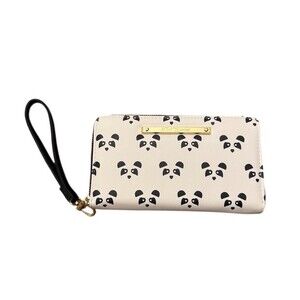 Betsey Johnson Panda Print Zip-Around Wristlet Wallet White Black One Size